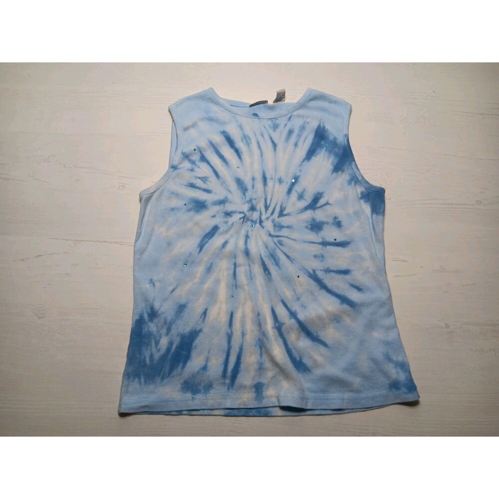 North Crest Womens Sleeveless Jeweled Tie Die Shirt - Blue (See Pics + desc)